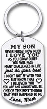 Load image into Gallery viewer, To My Son Christmas Keychain Gifts from Mom Dad Mother To Son Him Teens Stocking Stuffers Adult Men Teenage Boys Kids Birthday Graduation Sweet Sixteen Going To College Guys Males Wedding Gifts Present