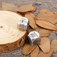 Load image into Gallery viewer, 2 Pcs Date Night Gifts for Boyfriend Girlfriend One Year Anniversary Birthday Naughty Dice for Her Him Food Decision Dice Decider for Husband Wife Couple Valentines Gifts 11th Anniversary Steel Gifts