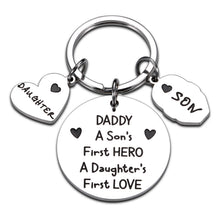 Load image into Gallery viewer, Dad Gifts Keychain from Daughter Son to Father’s Day Birthday Gift for Father Daddy Stepdad Godfather Father in Law Christmas Wedding Valentine Keyring A Son’s First Hero A Daughter’s First Love