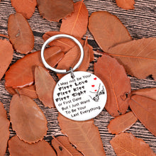 Load image into Gallery viewer, Valentines Day Gifts for Him Girlfriend Boyfriend Date Keychain from BFF Couple Keychain for Her Wedding Anniversary Birthday Thanksgiving Love Keychain for Husband Wife May Not My First Keychain