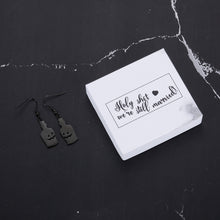 Load image into Gallery viewer, Holy shit we’re still married Black Funny Hook Earring Set Halloween Earrings Ghost Dangle Skull Drop Wizard Bottle Ear Stud Earrings Jewelry Christmas Gift for Women
