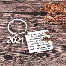 Load image into Gallery viewer, Christian Gift Religious Rings For Women Men Jewelry Lords Prayer Ring Bible Verse Journal Jeremiah 29:11 Inspirational Scripture Keychain From Mom Dad Godfather Church Present Christmas Thanksgiving Day Encouragement Charm For Daughter Son Couple