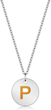 Load image into Gallery viewer, Valentine Day Gifts Initial Letter Pendant Necklace For Her Women Girls 18K Gold Plated Alphabet 26 A-Z Necklace Stainless Steel Round Script Name Monogram Charm Adjustable Chain Jewelry Teens