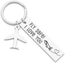 Load image into Gallery viewer, Fathers Day Pilot Gifts Fly Safe i Love You Keychain For Dad Flight Staff Airline Worker Boyfriends Husband Gift Long Distance Traveler Gift For Birthday Anniversary Couple Him Her Men Women