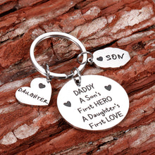 Load image into Gallery viewer, Dad Gifts Keychain from Daughter Son to Father’s Day Birthday Gift for Father Daddy Stepdad Godfather Father in Law Christmas Wedding Valentine Keyring A Son’s First Hero A Daughter’s First Love