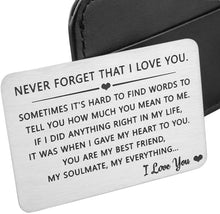 Load image into Gallery viewer, Husband Wife Wallet Card Insert Valentine Christmas Gifts for Him Her Men Husband Anniversary from Wife Girlfriend Stocking Suffers Birthday Gift I Love You Note Wedding Engagement Gifts Fiance Groom