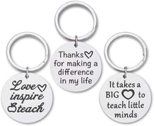 Load image into Gallery viewer, Teacher Appreciation Gifts for Women Coach Tutors Keychain 3 Pcs Bulk Graduation Teacher Valentine Gifts for Birthday Thank You Goodbye Farewell Gifts Key Ring for Men Teachers Principal