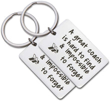 Load image into Gallery viewer, Coach Gifts Keychain 2Pcs Football Soccer Basketball Swimming Baseball Cheer Coach Gifts for a Coach A Great Coach is Hard to Forget Christmas Birthday Gifts for Men Women