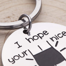 Load image into Gallery viewer, Funny Gag Gifts keychain for Bodybuilder friends Girlfriend Couple Keychain for wife Wedding Anniversary Fun Gifts for Women Men I Hope Your Day is As Nice As my But him her Hilarious