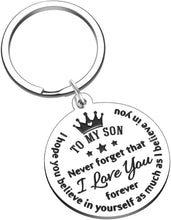 Load image into Gallery viewer, To My Son Keychain Gifts From Mom Dad Mother To Son Stocking Stuffers Inspirational Christmas Gifts For Him Men Teen Boys Kids Birthday Wedding Graduation Encouragement Gifts To Boys Fathers Day