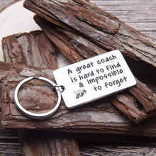 Load image into Gallery viewer, Coach Gifts Keychain 2Pcs Football Soccer Basketball Swimming Baseball Cheer Coach Gifts for a Coach A Great Coach is Hard to Forget Christmas Birthday Gifts for Men Women
