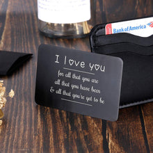 Load image into Gallery viewer, Valentine Gifts for Him Her Men Wallet Card Insert Black Husband Christmas from Wife Girlfriend Boyfriend Anniversary Birthday Gift Mini Love Note Wedding Engagement Gifts for Groom Fiance I love you