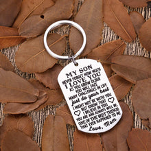 Load image into Gallery viewer, To My Son Christmas Keychain Gifts from Mom Dad Mother To Son Him Teens Stocking Stuffers Adult Men Teenage Boys Kids Birthday Gradation Sweet Sixteen Going To College Guys Males Wedding Gifts Present
