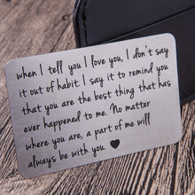 Load image into Gallery viewer, Anniversary Gifts Wallet Insert Card For Men Husband From Wife Girlfriend Boyfriend Birthday Gifts Metal Mini Love Note Valentine Wedding Gifts For Groom Bride Him Her Deployment Gifts