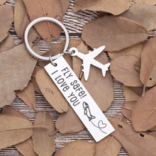 Load image into Gallery viewer, Fathers Day Pilot Gifts Fly Safe i Love You Keychain For Dad Flight Staff Airline Worker Boyfriends Husband Gift Long Distance Traveler Gift For Birthday Anniversary Couple Him Her Men Women