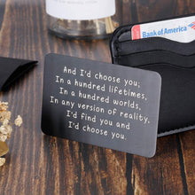 Load image into Gallery viewer, Valentine Gifts for Him Her Men Wallet Card Black for Boyfriend Husband Christmas from Wife Girlfriend Anniversary Birthday Gift Mini Love Note Wedding Engagement Gifts for Groom Fiance I love you