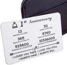 Load image into Gallery viewer, Wedding Anniversary Wallet Card Insert for Him Her 1st 2nd 5th 10th 11th Husband Wife Anniversary Valentine’s Day Christmas for Couple Men Women Birthday I Love You Note Hubby