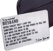 Load image into Gallery viewer, To My Husband Christmas Valentine’s Day Gifts Wallet Card Insert For Him Men From Wife To Hubby Husband To Be Stocking Suffers Wedding Anniversary Birthday Gifts I Love You Note Engagement Gifts