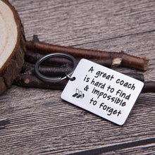 Load image into Gallery viewer, Coach Gifts Keychain 2Pcs Football Soccer Basketball Swimming Baseball Cheer Coach Gifts for a Coach A Great Coach is Hard to Forget Christmas Birthday Gifts for Men Women