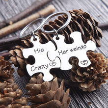 Load image into Gallery viewer, Fleure Esme Couples Keychains Set His Crazy Her Weirdo Stocking Stuffer Birthday Gift for Couple Husband Wife Girlfriend Boyfriend Him Her Personalized Puzzle Piece Pendant Key Chain Charm