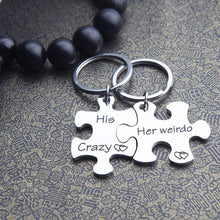 Load image into Gallery viewer, Fleure Esme Couples Keychains Set His Crazy Her Weirdo Stocking Stuffer Birthday Gift for Couple Husband Wife Girlfriend Boyfriend Him Her Personalized Puzzle Piece Pendant Key Chain Charm
