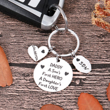 Load image into Gallery viewer, Dad Gifts Keychain from Daughter Son to Father’s Day Birthday Gift for Father Daddy Stepdad Godfather Father in Law Christmas Wedding Valentine Keyring A Son’s First Hero A Daughter’s First Love