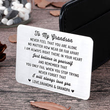 Load image into Gallery viewer, to My Grandson Wallet Card Inserts Christmas Valentine Gifts for Grandchild from Grandma Grandpa Graduation Fathers Day Sweet 16th Birthday Gifts for Him Teens Adult Men Teenage Boys Inspirational
