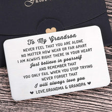 Load image into Gallery viewer, to My Grandson Wallet Card Inserts Christmas Valentine Gifts for Grandchild from Grandma Grandpa Graduation Fathers Day Sweet 16th Birthday Gifts for Him Teens Adult Men Teenage Boys Inspirational