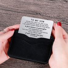 Load image into Gallery viewer, Mom to My Son Christmas Wallet Card Inserts Valentine Gifts for Step Son from Mom Mothers Day Graduation Sweet 16 18 21 Birthday Love Note for Him Teens Adult Men Teenage Boys Kids Inspirational Gift