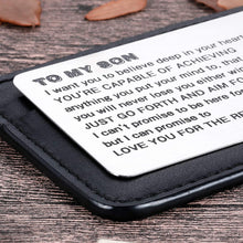 Load image into Gallery viewer, Mom To Son Wallet Card Inserts Christmas Valentine Graduation Gifts For Step Son From Mom Mothers Day Sweet 16 18 21 Birthday Love Note For Him Teens Adult Men Teenage Boys Kids Inspirational Gifts