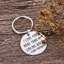 Load image into Gallery viewer, Funny Mothers Day Gifts for Mom Keychain Dad Mothers Fathers Day from Son Daughter Kids I Love You More Than My Sibling Does Mommy Daddy Birthday Gag Appreciation Presents Keyring Jewelry