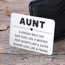 Load image into Gallery viewer, Aunt Christmas Gifts Wallet Card Inserts for Auntie from Niece Nephew to Aunt Valentine Birthday Gifts for Women Stocking Stuffer Mothers Day for Aunts Mini Love Note Reminder Thanksgiving to Aunt