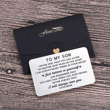 Load image into Gallery viewer, Mom to My Son Christmas Wallet Card Inserts Valentine Gifts for Step Son from Mom Mothers Day Graduation Sweet 16 18 21 Birthday Love Note for Him Teens Adult Men Teenage Boys Kids Inspirational Gift