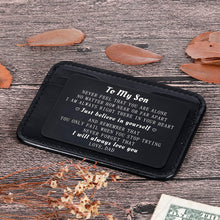 Load image into Gallery viewer, Dad To My Son Wallet Card Inserts Christmas Valentine Gifts For Step Son From Dad Fathers Day Graduation Sweet 16 18 21 Birthday Love Note For him Teens Adult Men Teenage Boys Kids Inspirational Gift