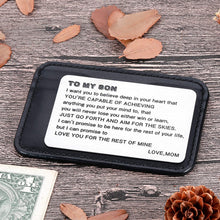 Load image into Gallery viewer, Mom To Son Wallet Card Inserts Christmas Valentine Graduation Gifts For Step Son From Mom Mothers Day Sweet 16 18 21 Birthday Love Note For Him Teens Adult Men Teenage Boys Kids Inspirational Gifts