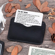 Load image into Gallery viewer, Mom To Son Wallet Card Inserts Christmas Valentine Graduation Gifts For Step Son From Mom Mothers Day Sweet 16 18 21 Birthday Love Note For Him Teens Adult Men Teenage Boys Kids Inspirational Gifts