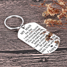 Load image into Gallery viewer, My Man Keychain Anniversary Valentine's Day Gifts For Him Men Boyfriend Husband To Be Key Chain I Love You Gifts for Hubby Birthday Fiance Groom Wedding Engagement Presents from Girlfriend Wife Silver