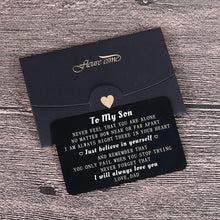 Load image into Gallery viewer, Dad To My Son Wallet Card Inserts Christmas Valentine Gifts For Step Son From Dad Fathers Day Graduation Sweet 16 18 21 Birthday Love Note For him Teens Adult Men Teenage Boys Kids Inspirational Gift