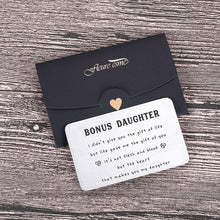 Load image into Gallery viewer, to My Bonus Daughter Wallet Card Inserts Christmas Valentine Gifts for Step Daughter from Step Mom Mothers Day Inspirational 16 18 Birthday Memento for Her Adult Women Teenage Girls Graduation Gifts
