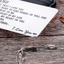 Load image into Gallery viewer, To My Husband Christmas Valentine’s Day Gifts Wallet Card Insert For Him Men From Wife To Hubby Husband To Be Stocking Suffers Wedding Anniversary Birthday Gifts I Love You Note Engagement Gifts
