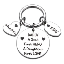 Load image into Gallery viewer, Dad Gifts Keychain from Daughter Son to Father’s Day Birthday Gift for Father Daddy Stepdad Godfather Father in Law Christmas Wedding Valentine Keyring A Son’s First Hero A Daughter’s First Love
