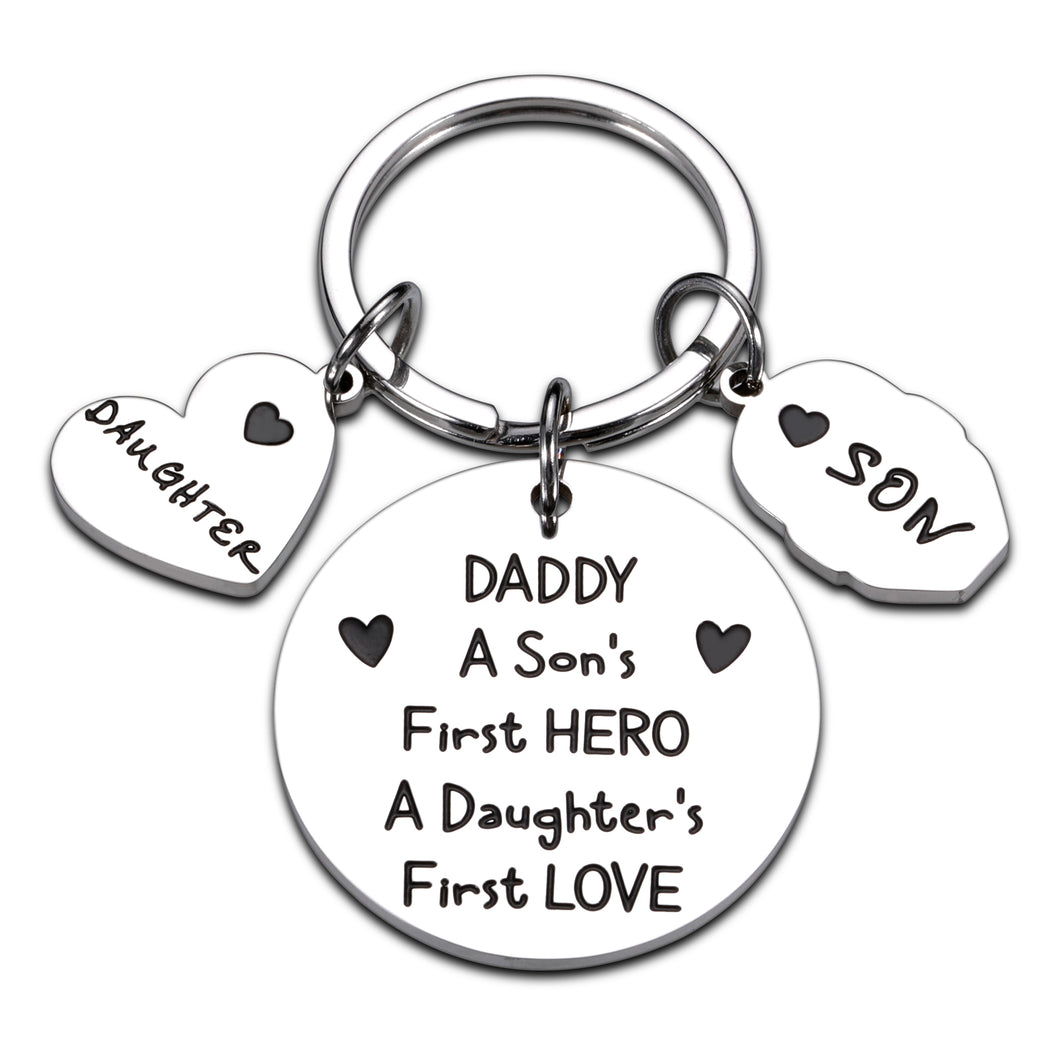 Dad Gifts Keychain from Daughter Son to Father’s Day Birthday Gift for Father Daddy Stepdad Godfather Father in Law Christmas Wedding Valentine Keyring A Son’s First Hero A Daughter’s First Love