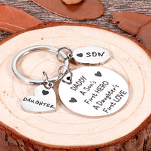 Load image into Gallery viewer, Dad Gifts Keychain from Daughter Son to Father’s Day Birthday Gift for Father Daddy Stepdad Godfather Father in Law Christmas Wedding Valentine Keyring A Son’s First Hero A Daughter’s First Love
