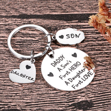 Load image into Gallery viewer, Dad Gifts Keychain from Daughter Son to Father’s Day Birthday Gift for Father Daddy Stepdad Godfather Father in Law Christmas Wedding Valentine Keyring A Son’s First Hero A Daughter’s First Love
