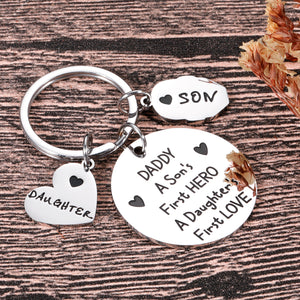 Dad Gifts Keychain from Daughter Son to Father’s Day Birthday Gift for Father Daddy Stepdad Godfather Father in Law Christmas Wedding Valentine Keyring A Son’s First Hero A Daughter’s First Love