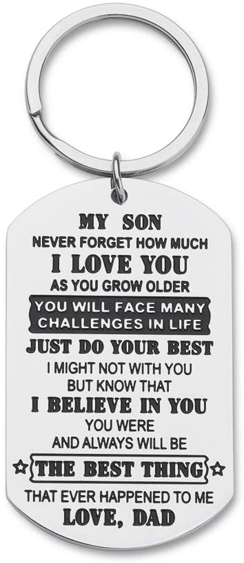 Gifts for Son Keychain Inspirational Birthday Gifts for Teenage Boys Men from Dad Mom to Son Kids Motivational Gifts College high School Graduation Key Ring Wedding Presents for Him