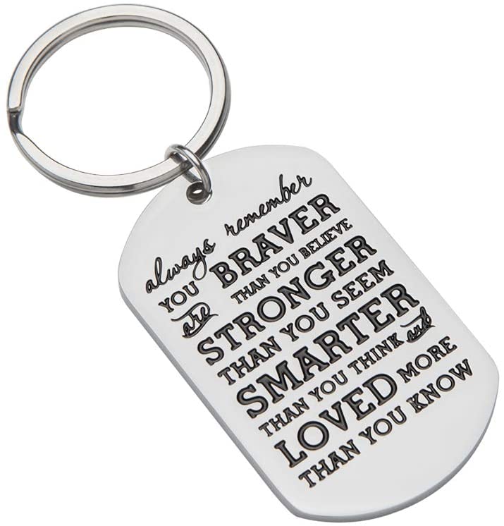 Inspirational Gifts for Teenage Girl Stocking Stuffers for Teens Girls Boys Women Engraved Keychain Always Remember You are Braver Than You Believe Graduation Birthday Gift for Teen Boys Kids