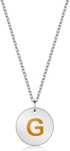 Valentine Day Gifts Initial Letter Pendant Necklace For Her Women Girls 18K Gold Plated Alphabet 26 A-Z Necklace Stainless Steel Round Script Name Monogram Charm Adjustable Chain Jewelry Teens