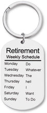 Load image into Gallery viewer, Funny Retirement Gifts Keychain for Men Women Coworker Retiree Calendar Gag Gifts Leaving Gifts for Dad Mom Nurses Teacher Military Army USAF Navy Dog Tag Key Ring
