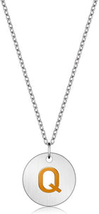 Valentine Day Gifts Initial Letter Pendant Necklace For Her Women Girls 18K Gold Plated Alphabet 26 A-Z Necklace Stainless Steel Round Script Name Monogram Charm Adjustable Chain Jewelry Teens